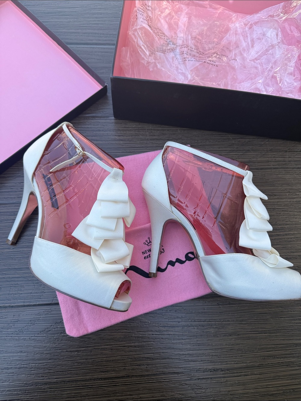 Women’s White Peep-Toe Ruffle High Heels